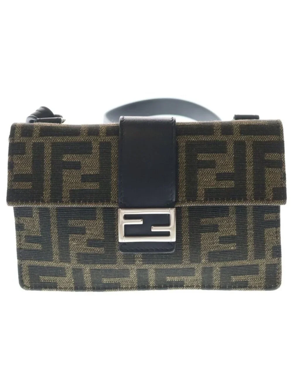 Fendi Zucca Mini Shoulder Bag Black Brown Leather Canvas Silver